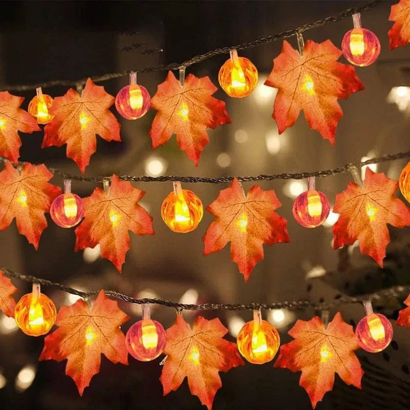 LED Pumpkin & Maple Leaf Garland – Autumn Fairy String Lights for Parties, Weddings & Seasonal Décor