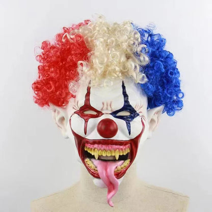 Terrifying Halloween Flame Clown Mask – Realistic Latex Horror Zombie Joker with Wig | Scary Masquerade Party Prop