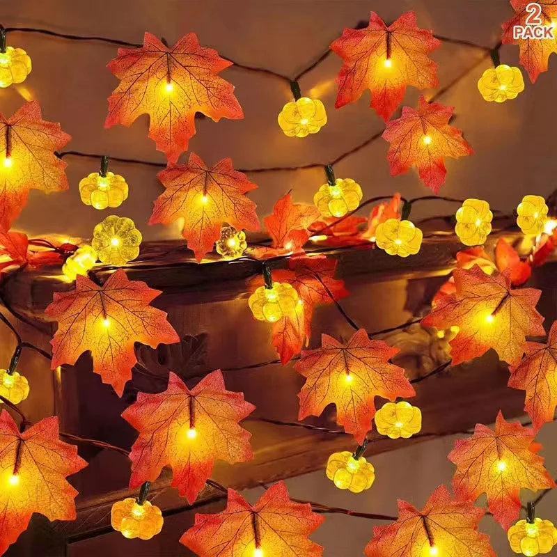 LED Pumpkin & Maple Leaf Garland – Autumn Fairy String Lights for Parties, Weddings & Seasonal Décor