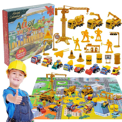 2025 Kids Christmas Advent Calendar – 24 Days of Fire Truck & Engineering Car Toys Gift Set