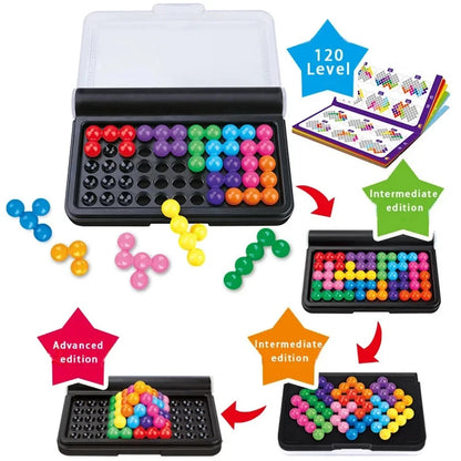 120 Challenges 3D Pyramid Puzzle – Montessori IQ Board Game with Pearl Beads for Children