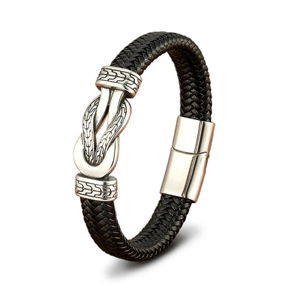 XQNI Stainless Steel Bracelets Weave Black/Brown Leahter Magnetic Buckle Rope Jewelry Accessories Bangles Gifts for Men Friend