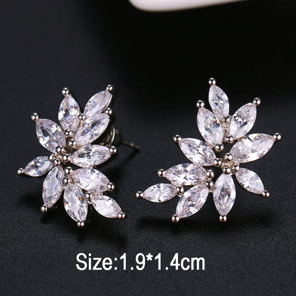 Classic AAA Cubic Zirconia Stud Earrings for Women – White Gold Plated Round Crystal Fashion Jewellery