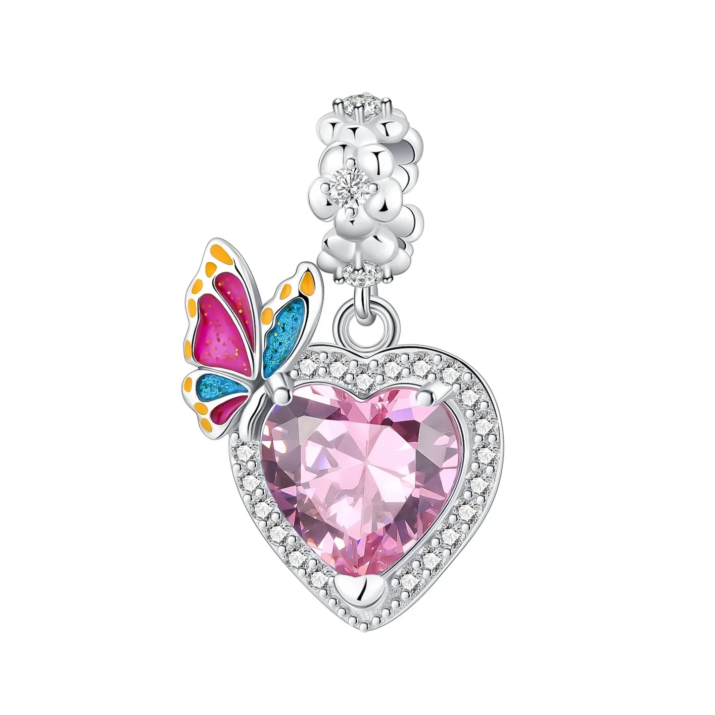 925 Sterling Silver Pink Daisy Flower Spacer Charms – Butterfly, Heart & Bird Beads for DIY Bracelet & Necklace Jewellery