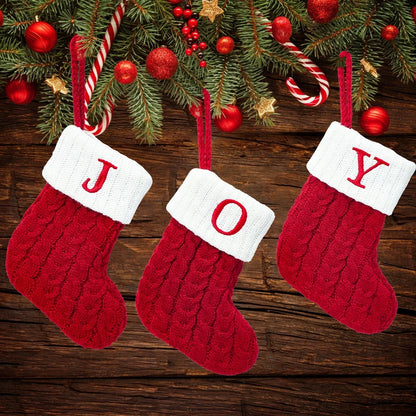 Personalised Knitted Christmas Stocking – A-Z Letter Snowflake Xmas Decoration for Home & Tree