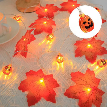 LED Pumpkin & Maple Leaf Garland – Autumn Fairy String Lights for Parties, Weddings & Seasonal Décor