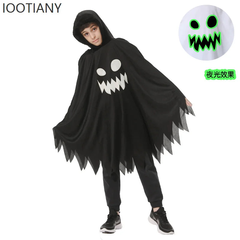 Kids Luminous Ghost Cape Costume – Halloween Party Fancy Dress for Boys & Girls