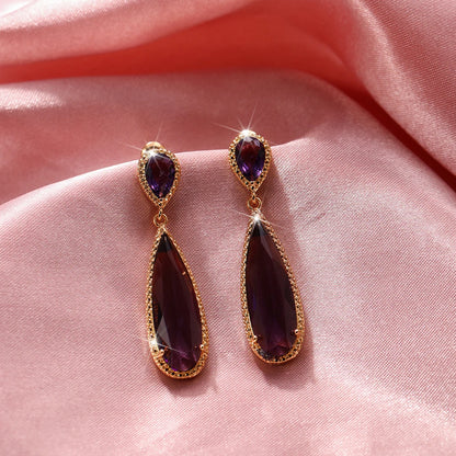 Elegant Green & Purple CZ Water Drop Dangle Earrings for Women – Huitan Luxury Wedding & Party Jewellery