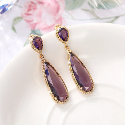 Elegant Green & Purple CZ Water Drop Dangle Earrings for Women – Huitan Luxury Wedding & Party Jewellery