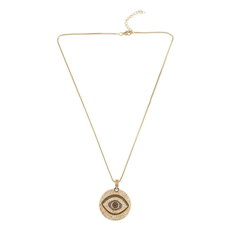 FLOLA Gold Plated Greek Evil Eye Necklace for Women – Zirconia Rainbow CZ Turkish Eye Pendant Jewellery