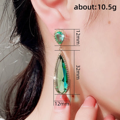 Elegant Green & Purple CZ Water Drop Dangle Earrings for Women – Huitan Luxury Wedding & Party Jewellery