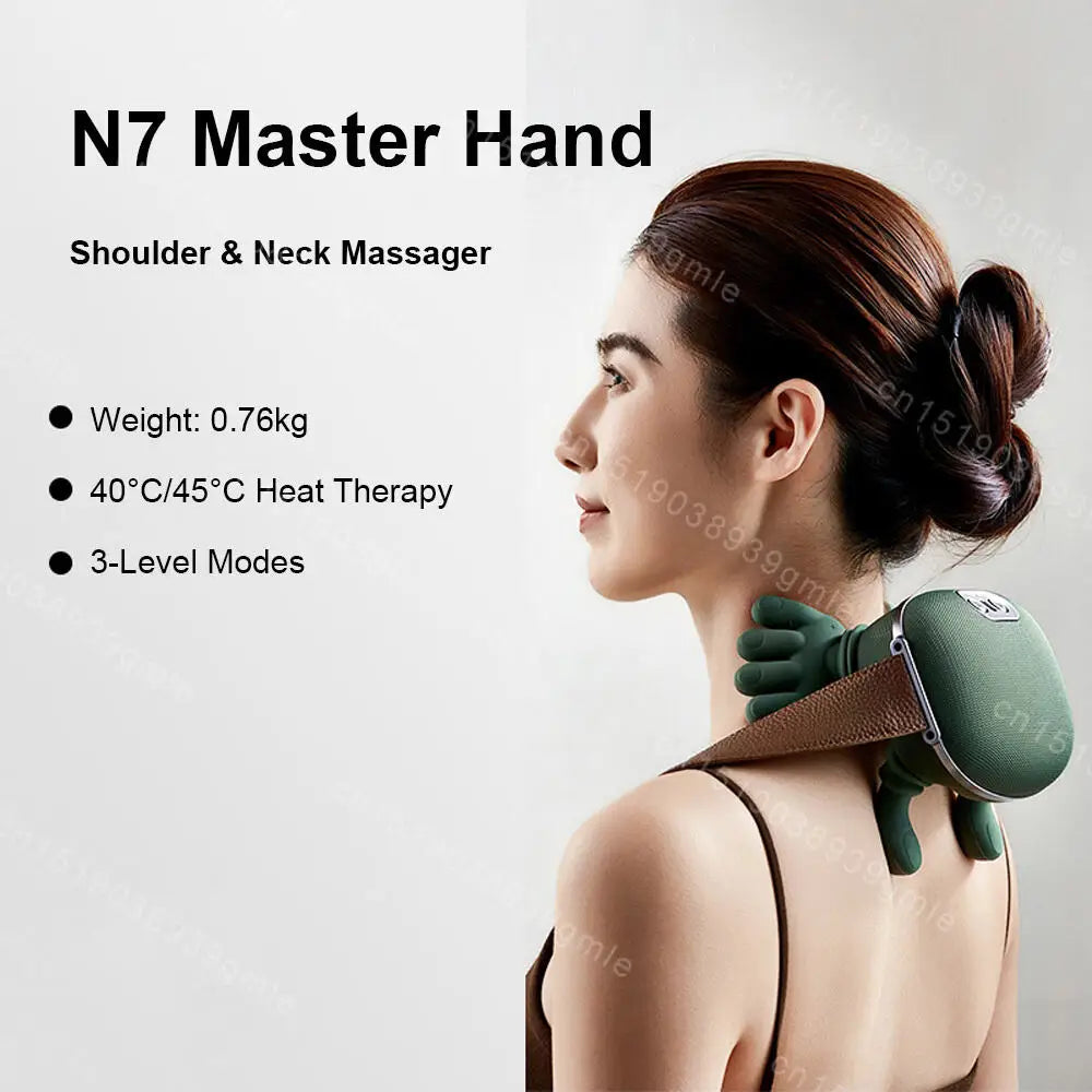 Wireless Electric Deep Tissue Neck and Shoulder Massager Cervical Spine Kneading Relax Muscles Hot Compress Back Massager Pillow