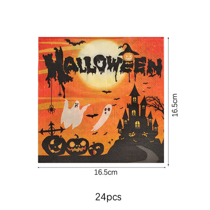 Halloween Disposable Tableware Set – Pumpkin Plates, Cups, Napkins, Tablecloth & Banner for Spooky Party Decorations