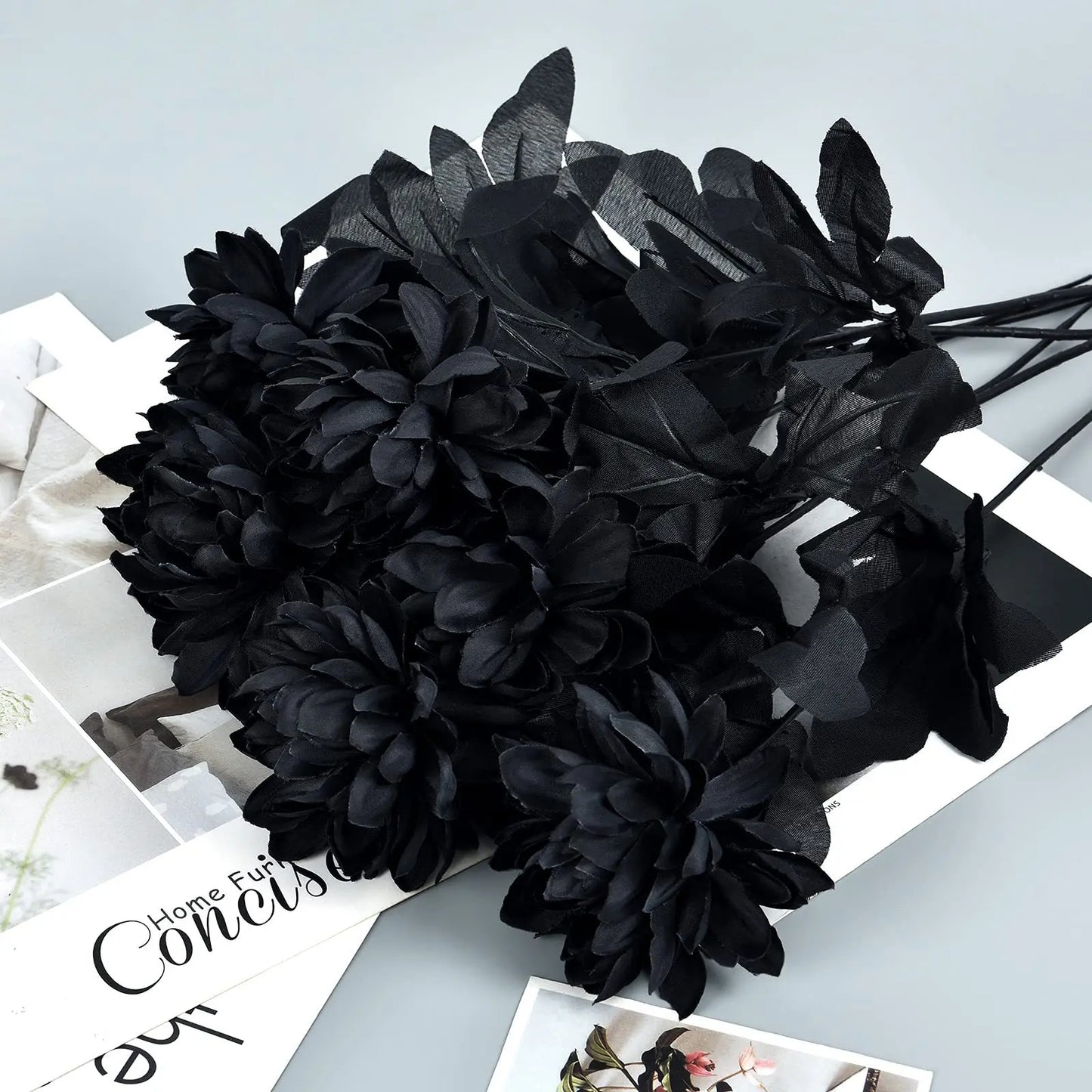 Halloween Black & Burgundy Dahlia Artificial Flowers – Creepy Chic Branch Arrangement for Home & Events