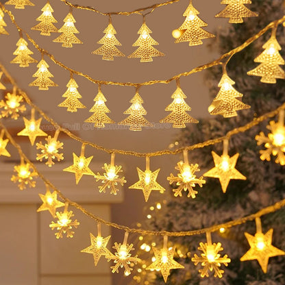 LED Christmas String Lights Star & Snowflake – Festive Clear Acrylic Fairy Lights for Home & Tree Decor