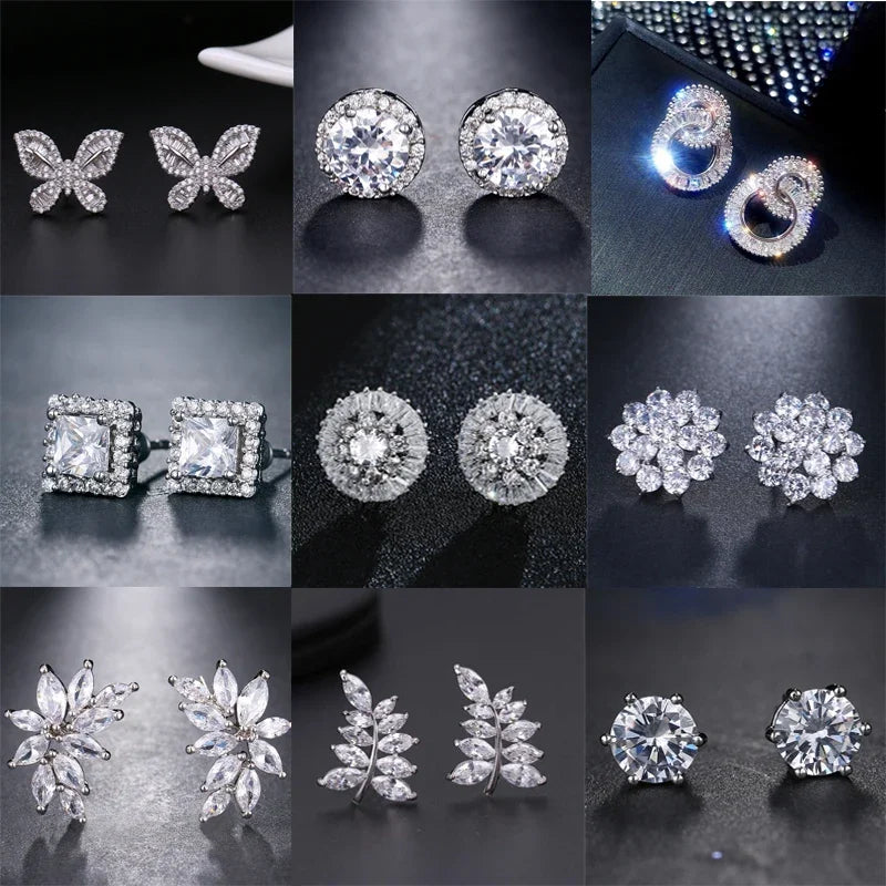 Classic AAA Cubic Zirconia Stud Earrings for Women – White Gold Plated Round Crystal Fashion Jewellery
