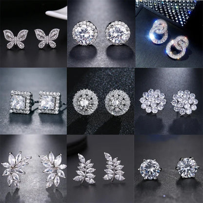 Classic AAA Cubic Zirconia Stud Earrings for Women – White Gold Plated Round Crystal Fashion Jewellery