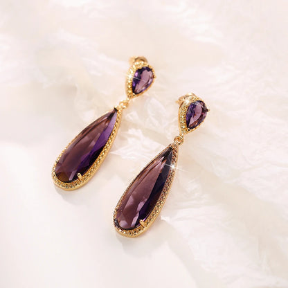 Elegant Green & Purple CZ Water Drop Dangle Earrings for Women – Huitan Luxury Wedding & Party Jewellery