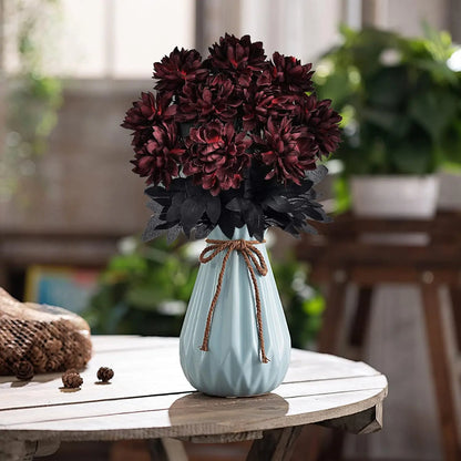 Halloween Black & Burgundy Dahlia Artificial Flowers – Creepy Chic Branch Arrangement for Home & Events