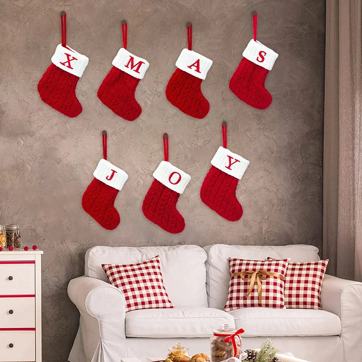 Personalised Knitted Christmas Stocking – A-Z Letter Snowflake Xmas Decoration for Home & Tree