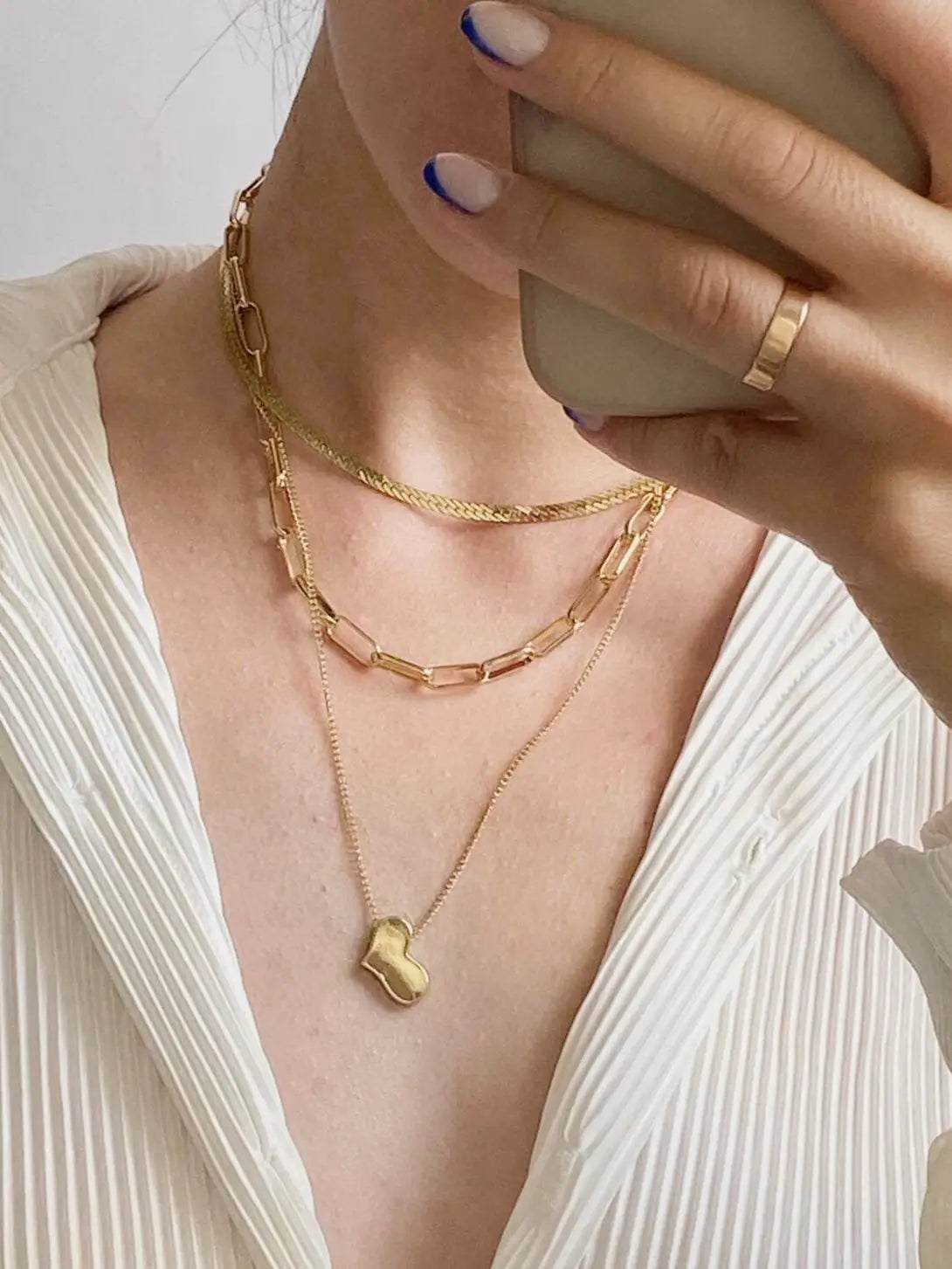 Flashbuy Gold Multilayer Chain Necklace for Women – Heart Charm Pendant Fashion Jewellery Gift