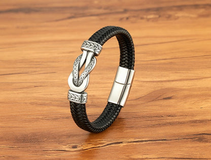 XQNI Stainless Steel Bracelets Weave Black/Brown Leahter Magnetic Buckle Rope Jewelry Accessories Bangles Gifts for Men Friend