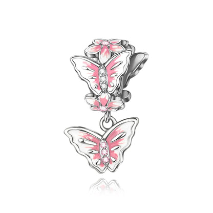 925 Sterling Silver Pink Daisy Flower Spacer Charms – Butterfly, Heart & Bird Beads for DIY Bracelet & Necklace Jewellery