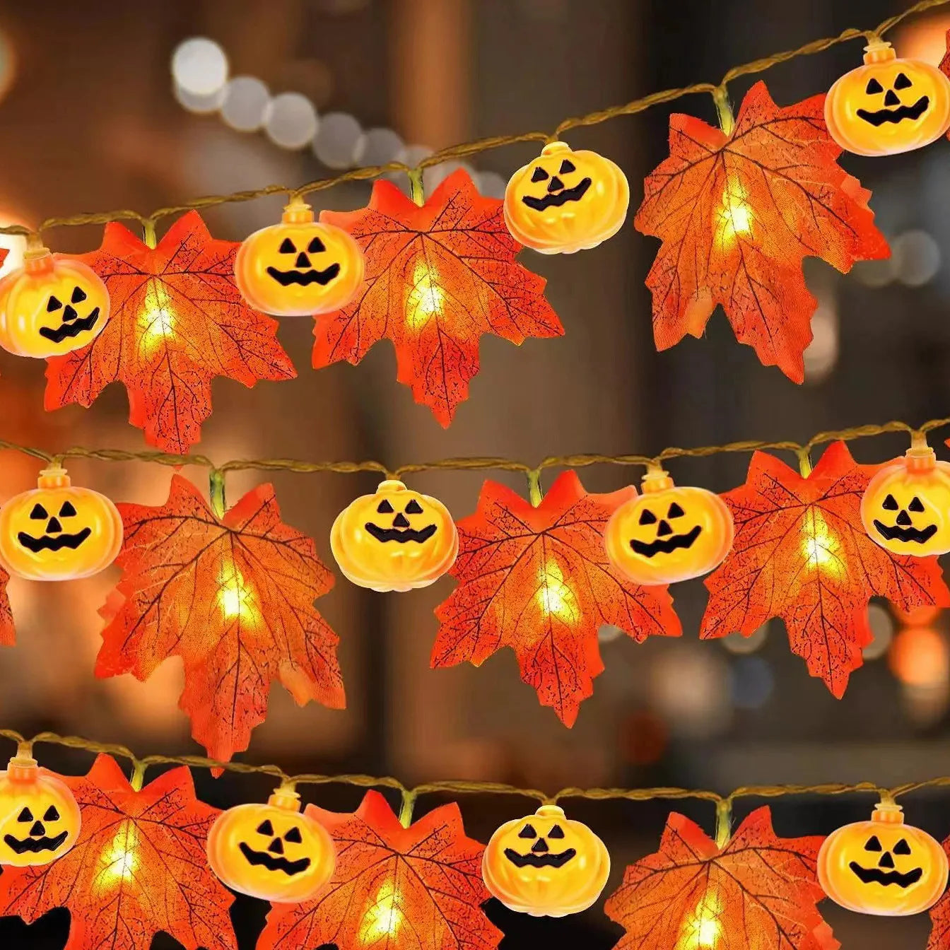 LED Pumpkin & Maple Leaf Garland – Autumn Fairy String Lights for Parties, Weddings & Seasonal Décor