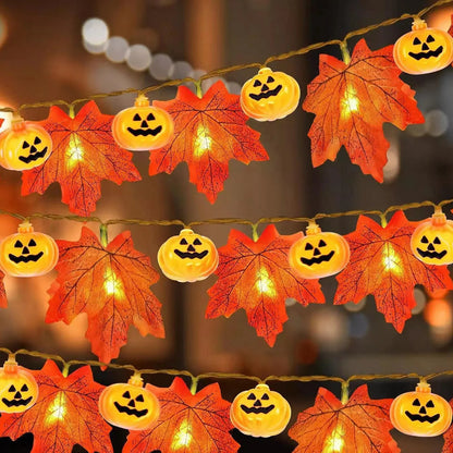 LED Pumpkin & Maple Leaf Garland – Autumn Fairy String Lights for Parties, Weddings & Seasonal Décor