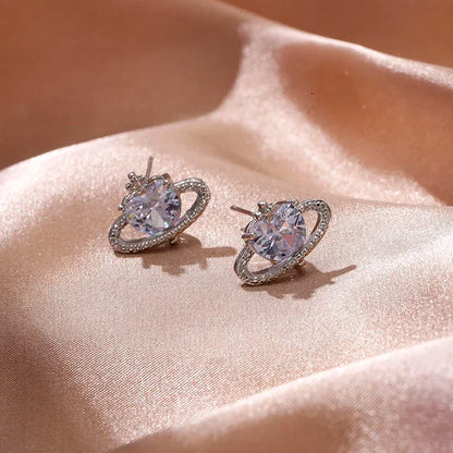 Classic AAA Cubic Zirconia Stud Earrings for Women – White Gold Plated Round Crystal Fashion Jewellery