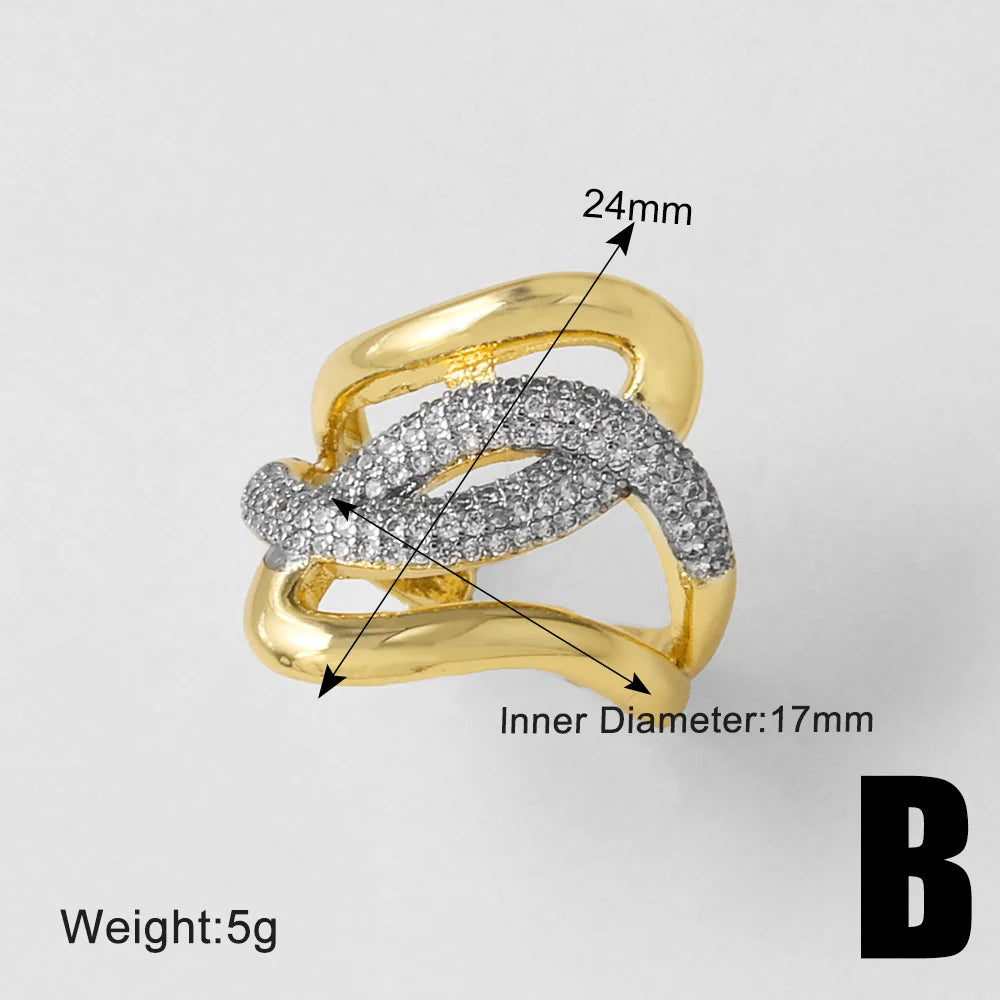18K Gold Plated Open Rings with Sparkling Zircon – Elegant Women’s Pavé Fashion Jewellery