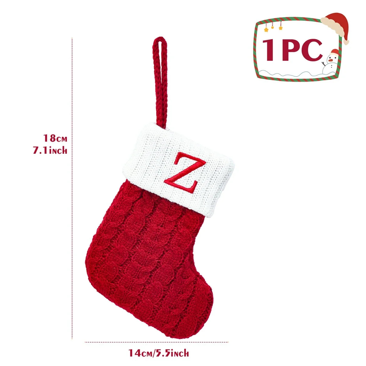 Personalised Knitted Christmas Stocking – A-Z Letter Snowflake Xmas Decoration for Home & Tree