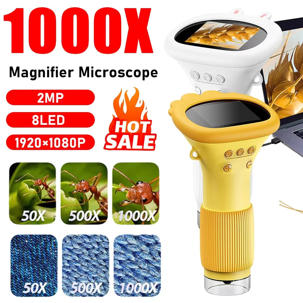 Children's Microscope 1000x Magnification 200MP with LED Photo & Video Function – Educational Science Toy