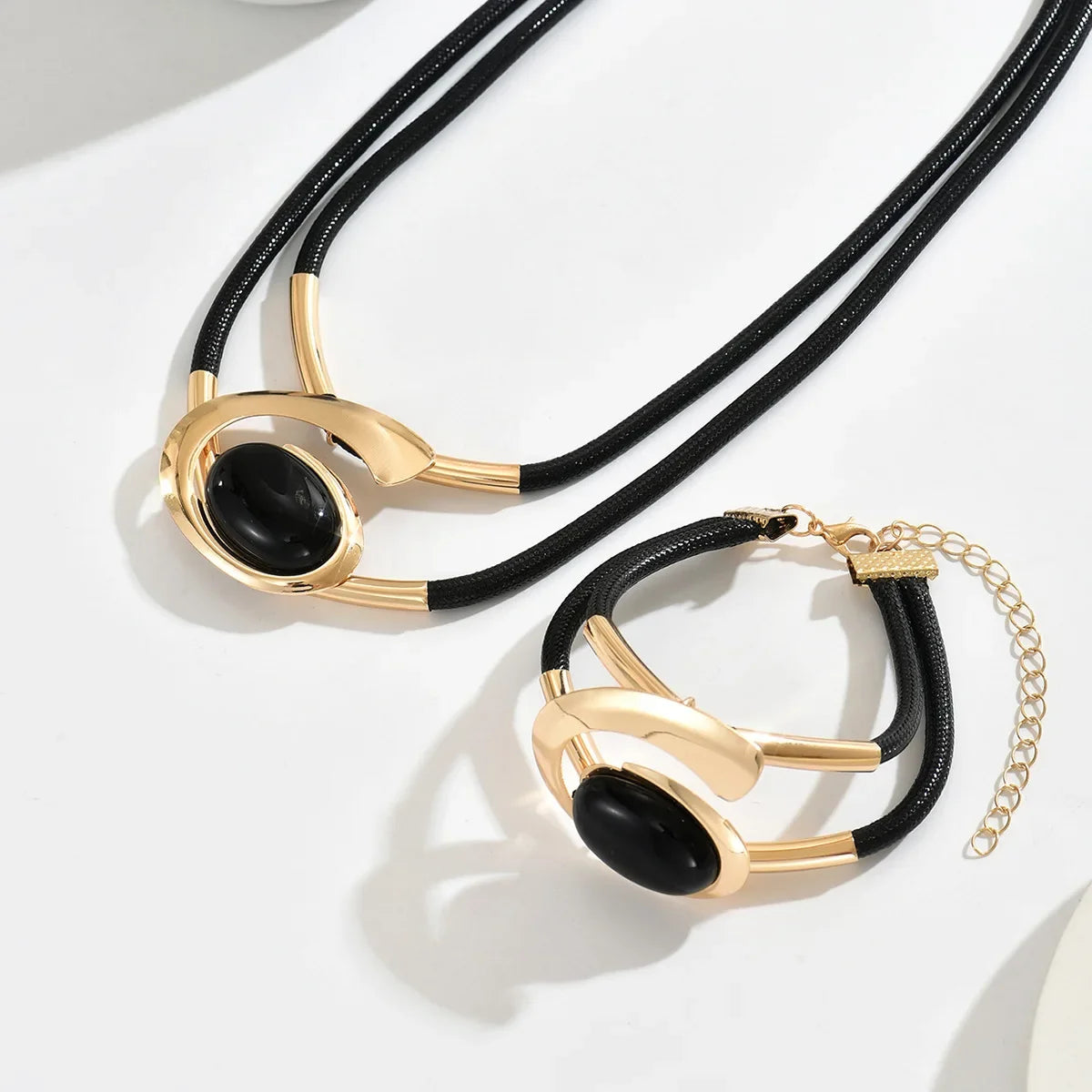 Geometric Jewelry Set for Women – Luxury Gemstone Necklace & Bracelet Set | Elegant Cross-Border Designer Style