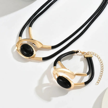 Geometric Jewelry Set for Women – Luxury Gemstone Necklace & Bracelet Set | Elegant Cross-Border Designer Style