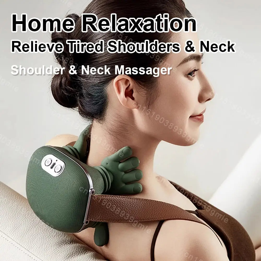Wireless Electric Deep Tissue Neck and Shoulder Massager Cervical Spine Kneading Relax Muscles Hot Compress Back Massager Pillow