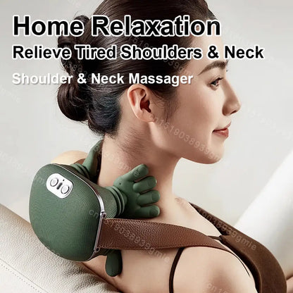 Wireless Electric Deep Tissue Neck and Shoulder Massager Cervical Spine Kneading Relax Muscles Hot Compress Back Massager Pillow