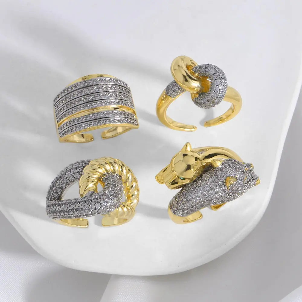 18K Gold Plated Open Rings with Sparkling Zircon – Elegant Women’s Pavé Fashion Jewellery