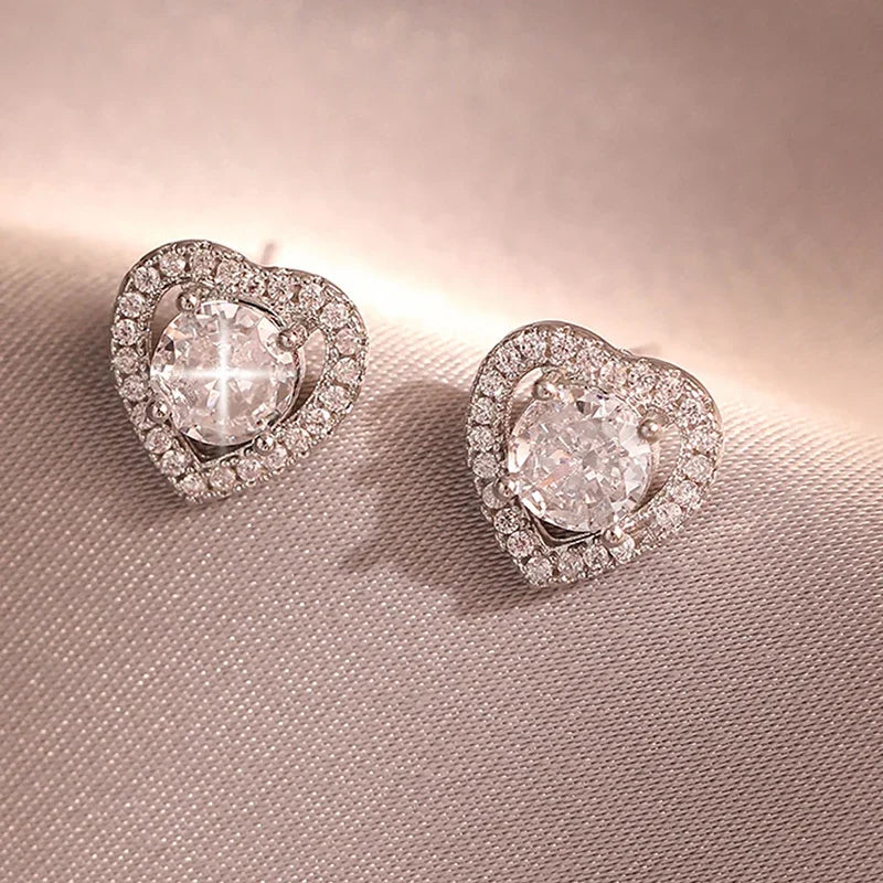 Classic AAA Cubic Zirconia Stud Earrings for Women – White Gold Plated Round Crystal Fashion Jewellery