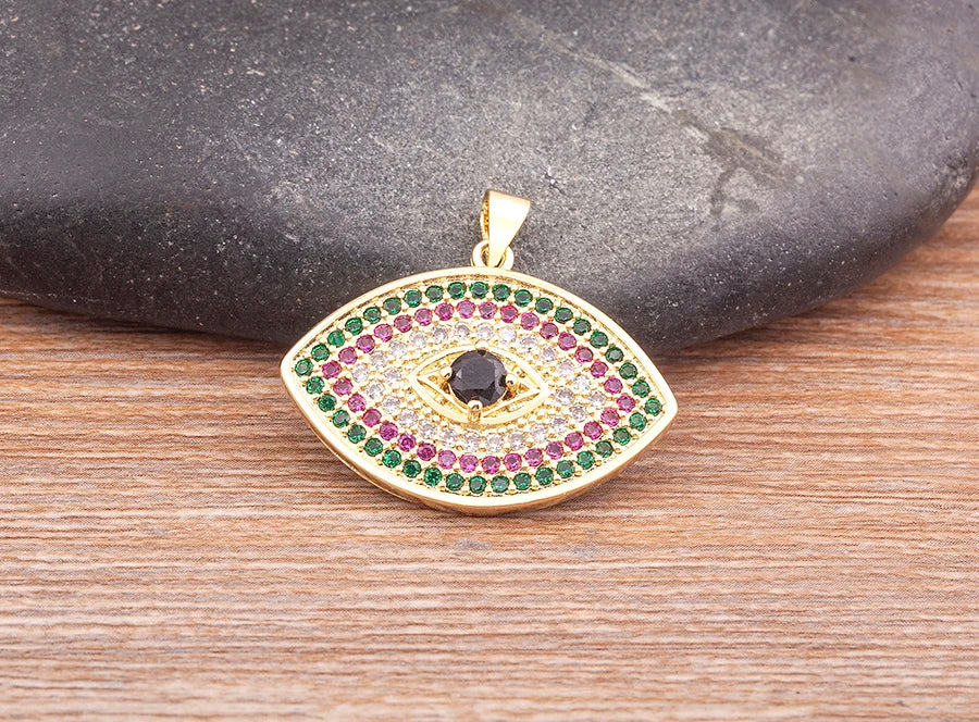 Turkish Evil Eye Pendant Necklace with Colourful Zircon – Unisex Lucky Protection Choker, Classic Gift Jewellery