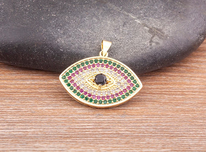 Turkish Evil Eye Pendant Necklace with Colourful Zircon – Unisex Lucky Protection Choker, Classic Gift Jewellery