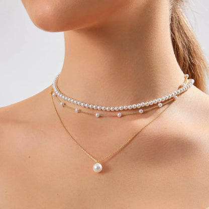Gold Plated Dainty Layered Pearl Necklace for Women – Elegant Choker Jewellery & Anniversary Gift