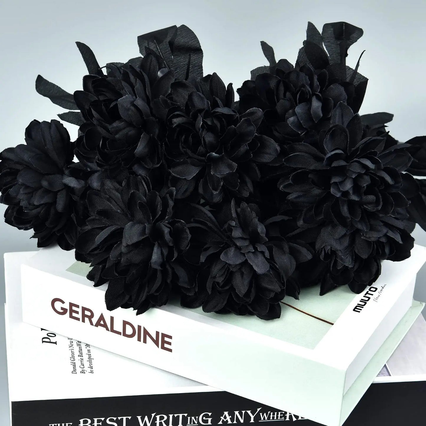 Halloween Black & Burgundy Dahlia Artificial Flowers – Creepy Chic Branch Arrangement for Home & Events