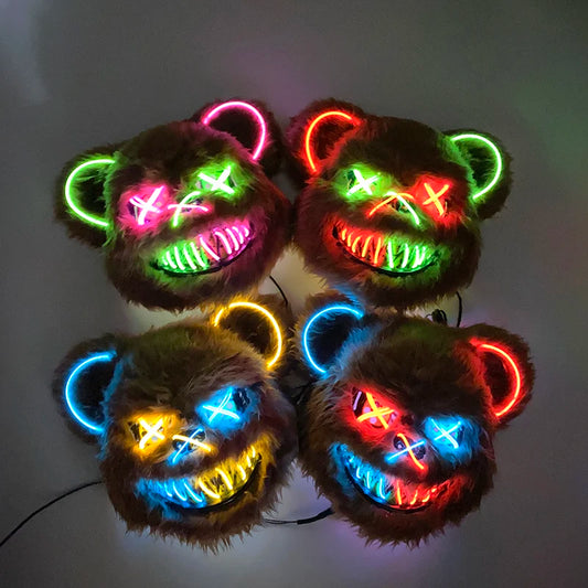 Scary Neon Light Mask – Killer Bear LED Cosplay for Halloween