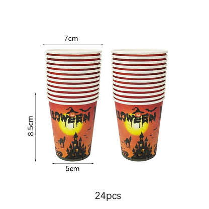 Halloween Disposable Tableware Set – Pumpkin Plates, Cups, Napkins, Tablecloth & Banner for Spooky Party Decorations