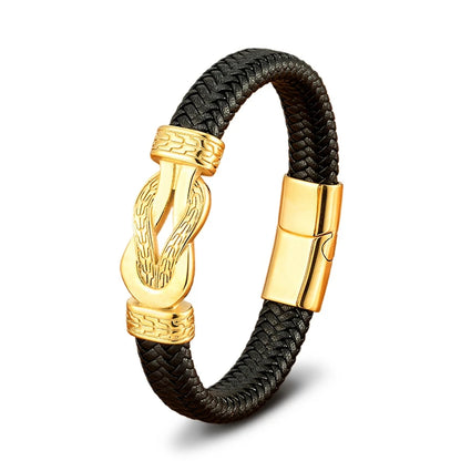 XQNI Stainless Steel Bracelets Weave Black/Brown Leahter Magnetic Buckle Rope Jewelry Accessories Bangles Gifts for Men Friend