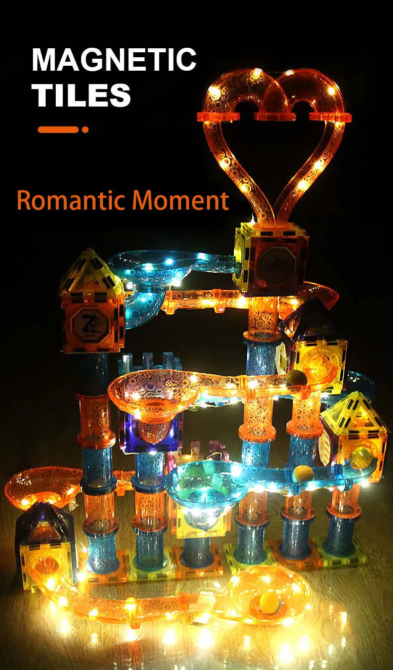 LED Magnetic Blocks Track Building Brick Bead Ball Children Toys Construction Competition Running Pipeline Building Blocks