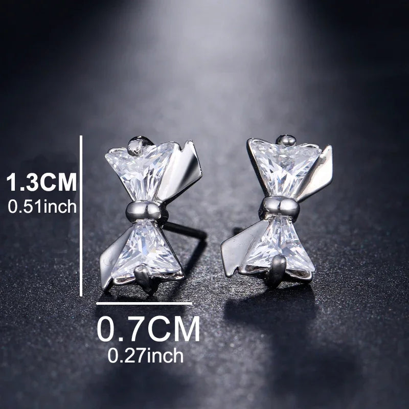Classic AAA Cubic Zirconia Stud Earrings for Women – White Gold Plated Round Crystal Fashion Jewellery