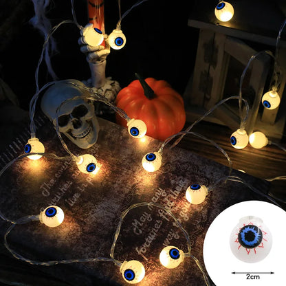 Halloween LED String Lights – Pumpkin, Skull & Eyeball Lanterns, Trick or Treat Horror Decoration 2025