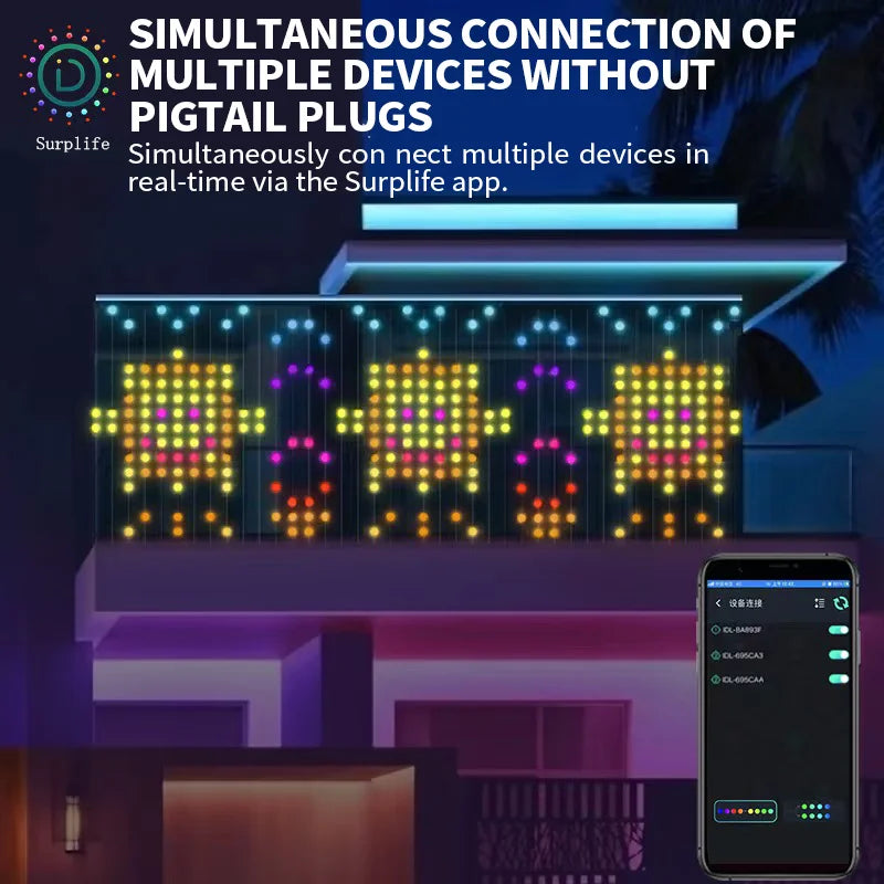 RGBIC LED Curtain String Lights with USB & APP Bluetooth Control – Remote Decorative Room Lighting